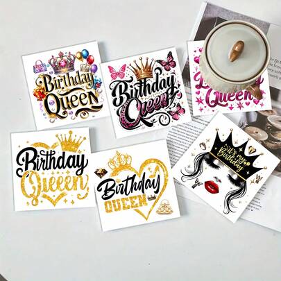 6 pièces Dessous de verre en bois pour fête d'anniversaire de la reine, motif couronne et talon haut, épais isolés antidérapants, style à la mode Ins pour décoration d'anniversaire