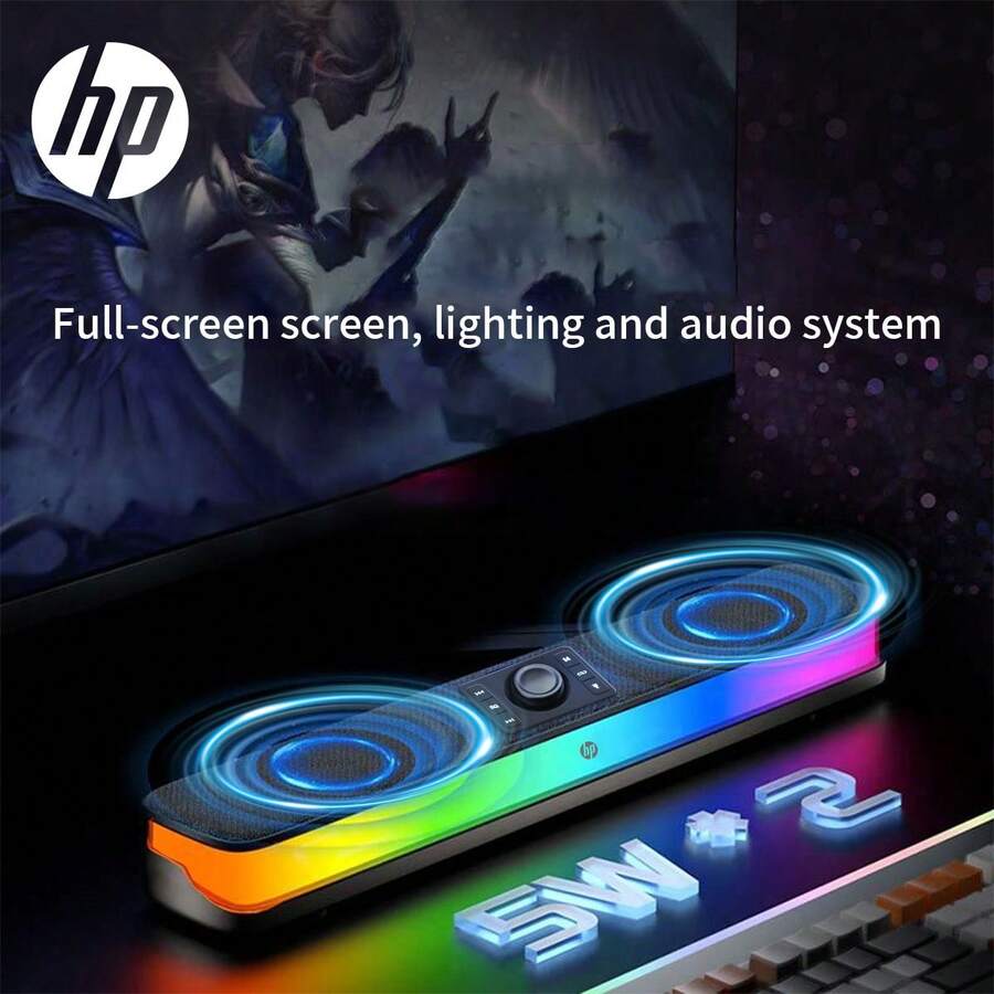 HP RGB 蓝牙音箱，配备双 5W 低音炮、节奏灯光效果、沉浸式游戏桌面氛围、蓝牙 5.3 和超长电池续航时间 - 查看 1
