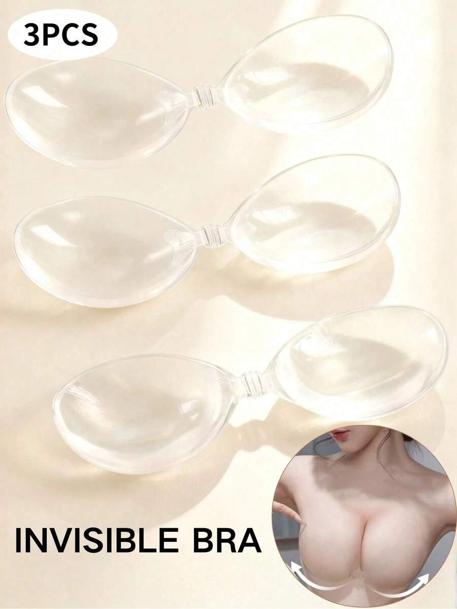 1/2/3片装隐形硅胶胸贴，无背无肩带粘性胸贴，提升胸型，适用于婚纱 - 無色 - 查看 1