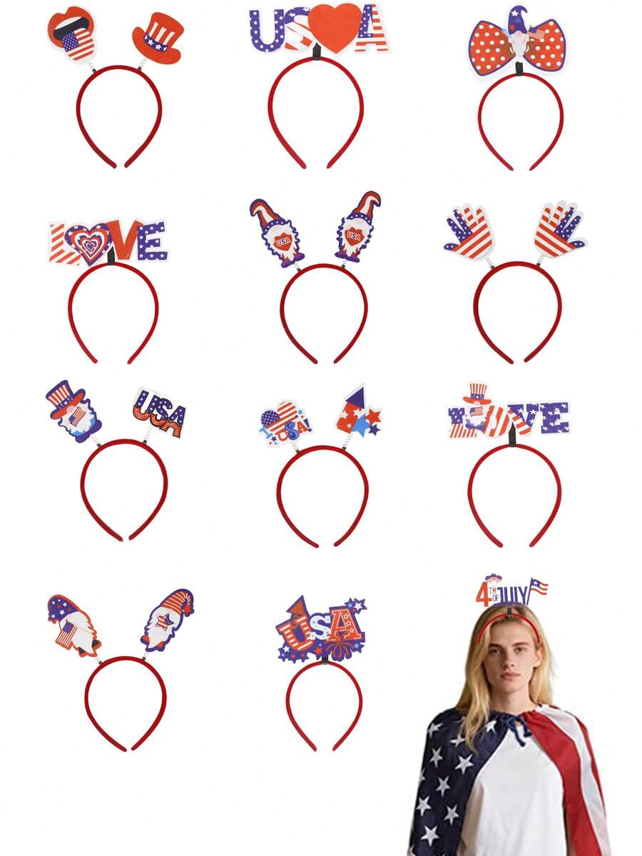 8pcs/Set American Independence Day Patriotic Headbands, USA Flag Headbands, Suitable For Independence Day, Memorial Day, Veterans Day Theme Party Decorations And Gifts (Random) - Multicolor - View 1