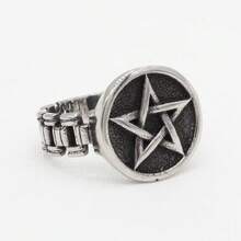 1枚钛钢五星级男女通用不锈钢戒指，时尚珠宝，送给朋友和同事的礼物 - 黑色 - 查看 4