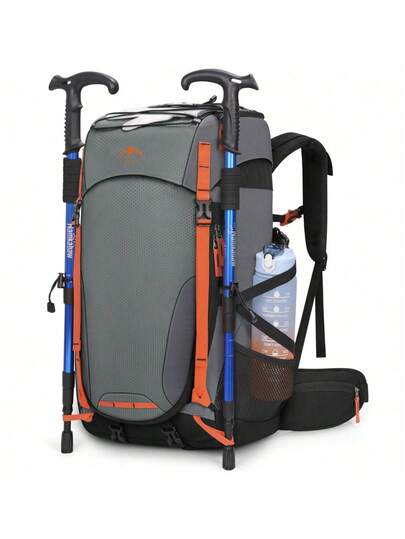 防水徒步背包，大容量，适合男士徒步、露营、骑行、登山及其他户外活动，黑/灰色