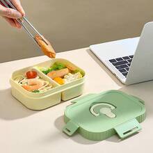 2/3 Compartment Portable Square Plastic Lunch Box With Handle, Microwave Heatable, Sealed Leak-Proof Fruit Salad Food Container, Reusable Large Capacity Divided Bento Box, Suitable For Student And Adult Use In School, Office, Outdoor Camping, Picnic, Travel,Back To School - Multicolor - View 7