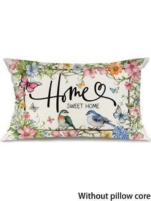 1/2/4件装甜美家居花鸟图案抱枕套，春夏农舍风格靠垫套（不含枕芯），适用于沙发和卧室装饰 - 粉色 - 查看 11