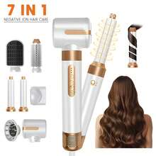 UKLISS Perie uscător de păr multifuncțională 7 în 1 - aparat de coafat cu aer, 110.000 RPM, uscare și coafare rapidă, 7 accesorii portabile detașabile: uscare păr drept și creț într-unul singur, potrivită pentru începători, potrivită pentru acasă, călătorii, vară, păr, cupluri, vacanțe - Fișă tip C UE (220-240V) - Vizualizare 14