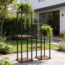 5 niveaux Porte-plante en bois vintage et en fer, support de pot de fleurs sur pied pour balcon, salon, chambre à coucher, convient pour la verdure, les succulentes, la décoration de jardin toute saison, gain d'espace - A - Voir 7