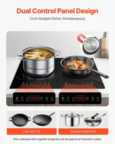 Induction Cooktop, 1800W Electric Countertop Burner, 2 Burner Touch Control Stove, Built-In Induction Cooktop With 9 Power Settings, Child Safety Lock, Timer, Glass Surface