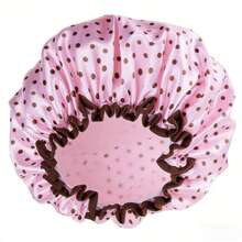 1 pieza Gorro de ducha con estampado de lazo de doble capa engrosado para mujeres, gorro de baño impermeable para el cuidado del cabello, gorro de maquillaje, gorro para dormir, gorro anti-aceite para la cocina, gorro de baño para el hogar - versión gruesa - Ver 4
