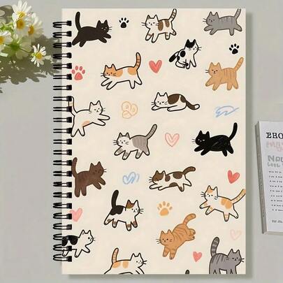 Cuaderno de espiral con gatito adorable, cuaderno de rayas universitarias con ilustraciones encantadoras de gatos, papel de alta calidad para oficina, escuela y perfecto para amigos, hermanas, hermanos y estudiantes, regalos para amantes de los gatos