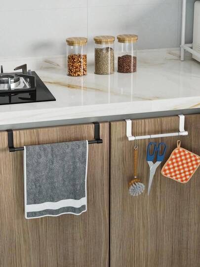 1个免钻孔节省空间的悬挂式挂钩架，适用于厨房、浴室和橱柜，可悬挂毛巾和抹布，安装简便，厨房收纳，浴室整理，现代家居装饰