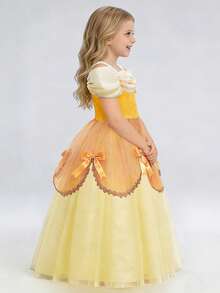Girls' Princess Dress, Birthday Party Luminous Costume, Synchronized With Music, Remote Control App, Suitable For Cosplay, Includes Crown, Magic Wand, Gloves, Necklace (Batteries Not Included) - Yellow - View 9