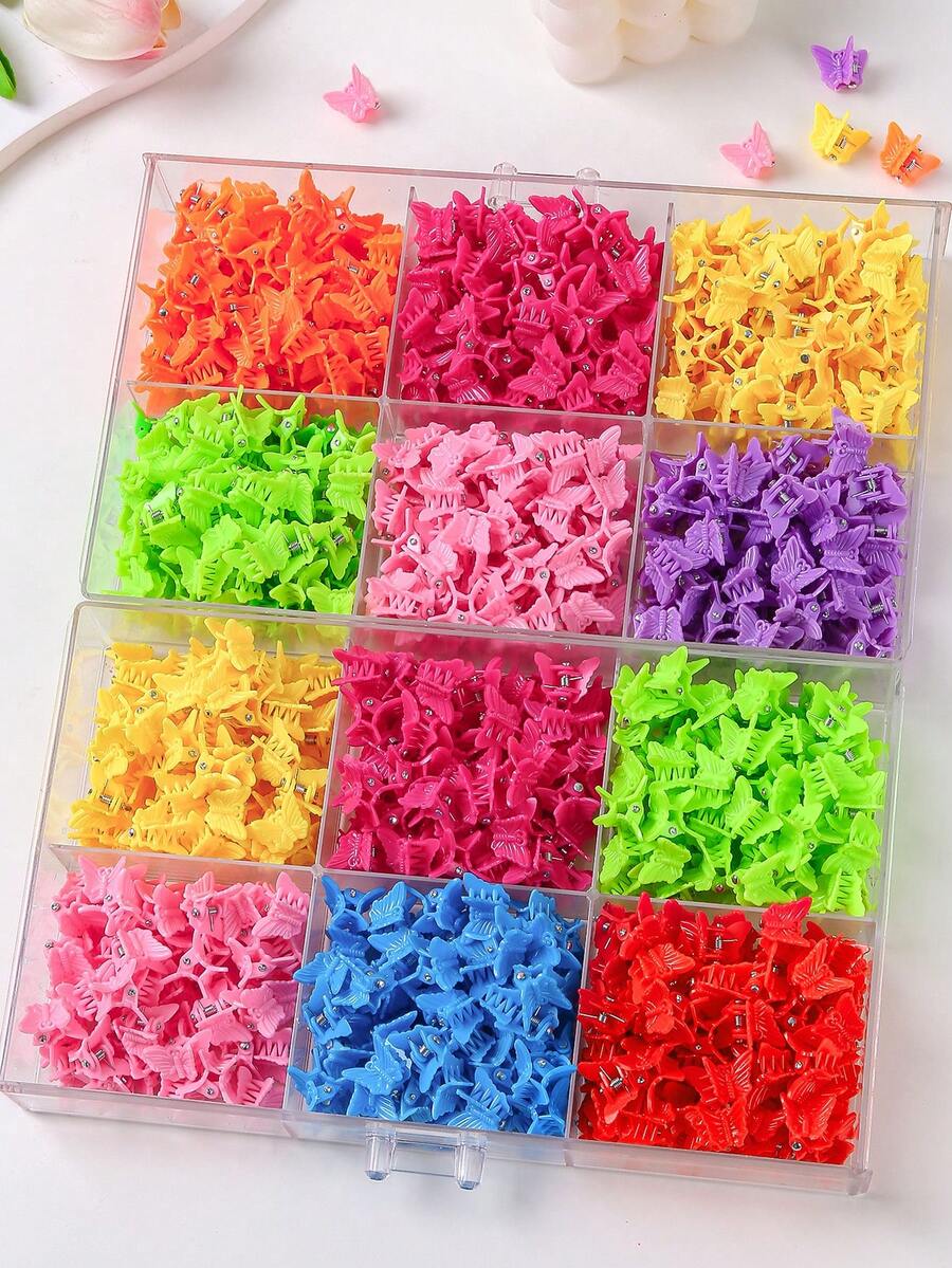 100pcs/Pack Colorful Random Butterfly Mini Hair Clips, Fashion Fresh Minimalist Cute Girl Hair Accessories, Suitable For Daily Use - Multicolor - View 1