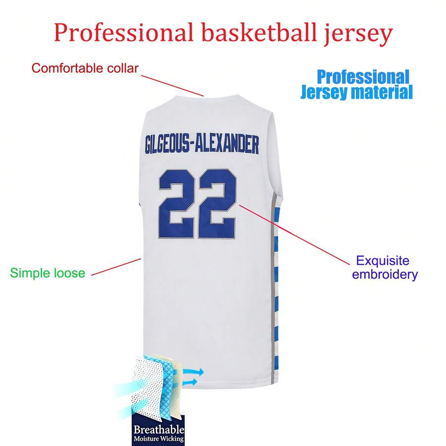 ST John's Shamrocks Men's SEC #22 Gilgeous-Alexander White Basketball Jersey, Embroidered Letter Training Tank Top