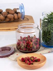 Glass Food Storage Container With Airtight Wooden Lid, Suitable For Home And Office Coffee Canister, Transparent Glass Jar For Tea Leaves, Coffee Beans, Nuts, Spices, Sugar, Overnight Oats, Grains, Rice, Candy And More - Clear - View 2