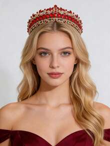 1pc Elegant Baroque Crystal Crown, Bridal Wedding Headpiece, Romantic Women's Party Event Ball Tiara Hair Accessory - Multicolor - View 3