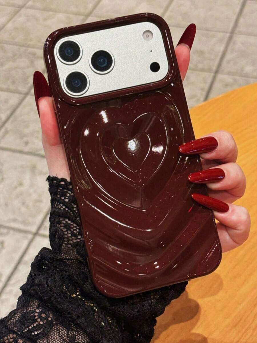 1pc Electroplated 3D Heart Textured Phone Case Compatible With IPhone 17/17Pro/17Promax/16/16Pro/16Promax/15/15Pro/15Promax/14/14Pro/14Promax/13/12/11 - Red - View 1