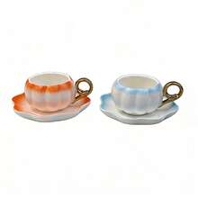 Bộ 2 tách trà/cà phê bằng gốm hình quả bí ngô, mạ vàng gradient, màu trắng, cam, xanh dương, dung tích 120ml. - Nhiều màu - Xem 8