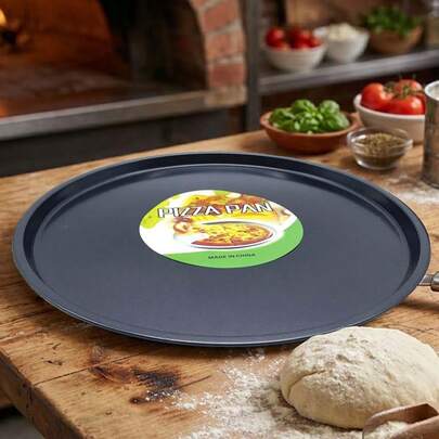CASAMAX WL Molde para pizza Grande. Charola para hornear pizza. 36cm diámetro. Pizza Jumbo. Borde delgado. Molde de acero inoxidable apto para horno de piedra.