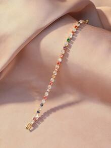 女士金色网球手链套装 - 粉玫瑰、绿色、红色宝石、红色、蓝色、黑色宝石手链，低过敏性，适合敏感肌肤，生日、周年纪念日礼物 - 彩色 - 查看 6