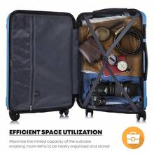 YONSLY 4-Piece Wheeled Suitcase Set With 360° Wheels, Combination Lock, Robust Double Zipper, Mesh Pocket, Soft Rubber Handle, 16/20/24/28 Inch Trolley Suitcase, Hard Shell Carry-On Luggage Set (4-Piece Set, S, M, L & XL) - 藍色 - 查看 6