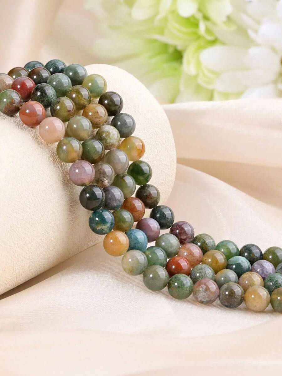 1串天然玛瑙宝石圆形散珠，适用于珠宝制作、DIY手链饰品，尺寸：4、6、8、10毫米 - 彩色 - 查看 1