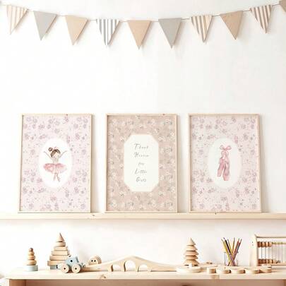 Tranh vẽ màu nước 1/3 bức hình vũ công ba lê màu hồng, giày ba lê họa tiết hoa và dòng chữ "Cảm ơn Chúa", tranh in trên vải canvas, tranh trang trí phòng trẻ em, poster cho bé gái, câu nói ý nghĩa cho phòng ngủ, phòng tắm, phòng chơi, quà tặng cho bé gái (không khung)