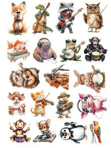 19 pièces/set Autocollants thème forêt mignonne avec cerfs à l'aquarelle, oiseaux d'automne vintage. Comprend des motifs floraux. Convient pour les journaux, la décoration de cahiers, d'albums et de téléphones. - Grille - Voir 10
