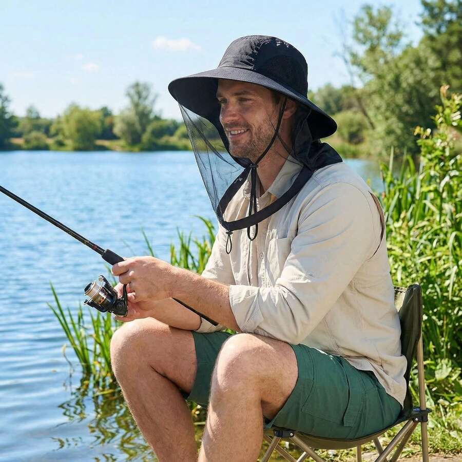 Mesh Face Mask Hat, Mosquito & UV Protection, Unisex Outdoor Fishing Sun Hat With Large Brim - Sun Hat - View 1