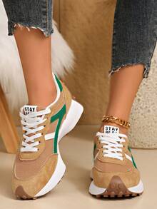 Giày thể thao chạy bộ nhẹ dành cho nữ - Buộc dây, đế bằng đa năng, chất liệu vải thoáng khí và giả da. - màu nâu - Xem 4