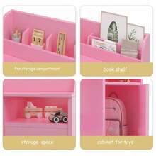 Juego de computadora y Silla para niños, computadora de Estudio para niños con Cabina, gabinete de Almacenamiento, Mesa Estudio de Madera para niños, computadora de Escritura para. - Rosa - Ver 4
