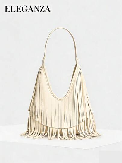 Women's Tassel Handbag, Fashion Shoulder Bag, Large Capacity Casual Underarm Tote Bag, Suitable For Commuting, Leisure, Daily, Travel, Shopping, Matching T-Shirts, Hoodies, Shirts, Jeans, Dresses, Jackets