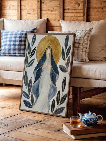 1 pieza Icono católico de la Virgen María sin marco - Arte religioso moderno apto para el hogar, la iglesia, la oficina - Regalo espiritual, María minimalista y cuadro, plano 2D, perfecto para la decoración de la habitación
