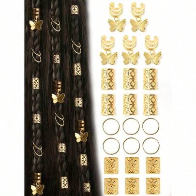 35pcs Multiple Shaped Hair Tie Set For Dreadlocks Hairstyle, Adjustable Hairbands Suitable For All Seasons