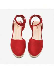 Women's 2.2-Inch Espadrilles Wedge Sandals Closed Toe Elastic Ankle Strap For Vacation Commuting Summer Shoes - 紅色 - 查看 5