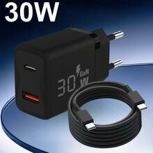 30W USB-C PD Fast Charger, 2-Port GaN Charger Adapter, Compatible With IPhone 17 16 15 Pro Max, Air, Galaxy S25 S24 Ultra, Pixel And Other Devices - 30W Charger With USB-c Cable 2M - View 2