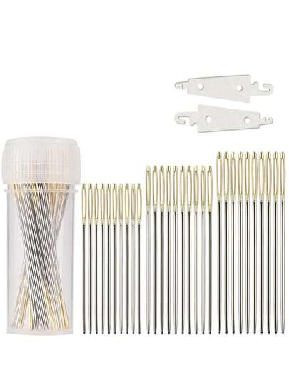 32pcs Gold Eye Cross Stitch Needles Set, 30 Needles Plus 2 Needle Threaders, Gold Eye Tip Embroidery Needles Sewing Needles Hand Stitching Needles, Suitable For Hand Embroidery DIY Sewing Tools