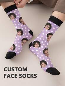 1 par de calcetines personalizados hasta el tobillo con texto y foto impresos, calcetines personalizados con texto "Mejor padre de todos" y foto de un hombre apuesto, calcetines personalizados con imagen de pareja interesante, adecuados para el Día del Padre, regalos de cumpleaños y otras ocasiones - Multicolor - Ver 9
