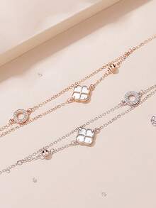 1 Peça Pulseira de Prata Esterlina S925 de Duas Camadas com Trevo de Quatro Folhas da Sorte, Joia Minimalista e Única com Círculo Oco no Estilo Ins, Adequada para Meninas, Presente de Joia da Moda para Formatura, Aniversário, Melhor Amiga - Trevo de quatro folhas - Visão 7