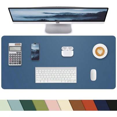 Leather Desk Protector, Non-Slip PU Laptop Waterproof Writing Pad Office/Home (31.5x15. Blue)