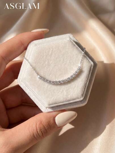 1件奢华锆石项链，925纯银优雅锁骨项链，精致珠宝礼品，适合女孩日常佩戴和装饰