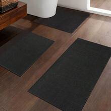 1/3pcs Set Linen-Like Anti-Slip Absorbent Bath Mat, Silica Gel Vintage Pattern Bathroom Mat, U-Shaped Toilet Rug, Washroom Sink Foot Pad, High Quality Thick 6.3mm - Right-angled Square - Black - View 8