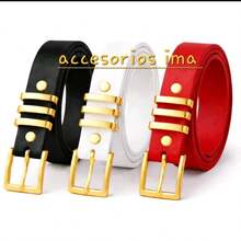 Set Of 3 Women's Belts With Square Buckle, Plus Size - negro, blanco, burdeos - Ver 1