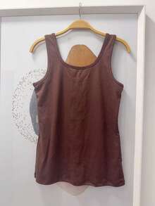 Women's Cotton Tank Top With Button Closure (Runs Slightly Small, We Recommend Ordering One Size Larger). - Brown - View 4