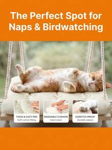 猫咪窗台栖架，配有工业级吸盘 - 实心松木吊床式猫窝，柔软垫子 - 承重42磅，适合室内猫咪 - 普通松木款1PC-均碼 - 查看 5