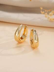 Chunky Gold U-Shaped Hoop Earrings – Hypoallergenic Jewelry For Everyday Wear - Gold - View 6