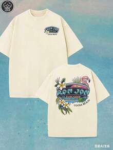 (230 Pure Cotton T-Shirt) Men's T-Shirt, Surf Shop Graphic T - Shirt,Street Style-HD07 - Màu be - Xem 10