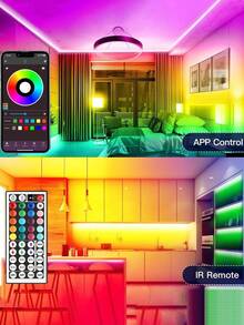 1 pieza Tira de luz LED inteligente, cinta de luz RGB de alta calidad 5050 que cambia de color, control por aplicación, control remoto de 44 teclas, sincronización con música, adecuado para decoración del hogar, dormitorio, cocina, TV, fiesta de vacaciones, Navidad - Luz multicolor - Ver 5