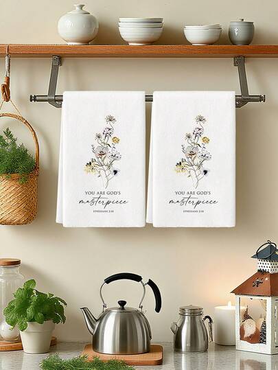 2 Pcs White Minimalist Kitchen Towels Vintage Bouquet Pattern Dish Towels Kitchen Drying Dishes Can Be Used In Kitchen Drying Hand Towels Tea Towels