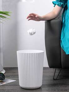 1pc Striped Trash Can, Waterproof And Dirt-Resistant, Large Capacity Portable, Suitable For Bedroom, Bathroom, Kitchen, Etc., Uncovered Cylindrical Design, No Power Supply Needed - Multicolor - View 5