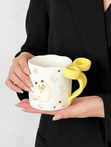 1 pieza Taza de cerámica creativa y linda con lazo 3D pintado a mano con esmalte, taza hecha a mano personalizada, regalo para amigos y novias, adecuada para oficina, hogar, cafetería, pastelería - Multicolor - Ver 11